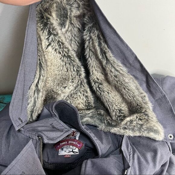 Three Stones Grey Fur Hooded Jacket Size Medium Winter Outdoor - Picture 10 of 13